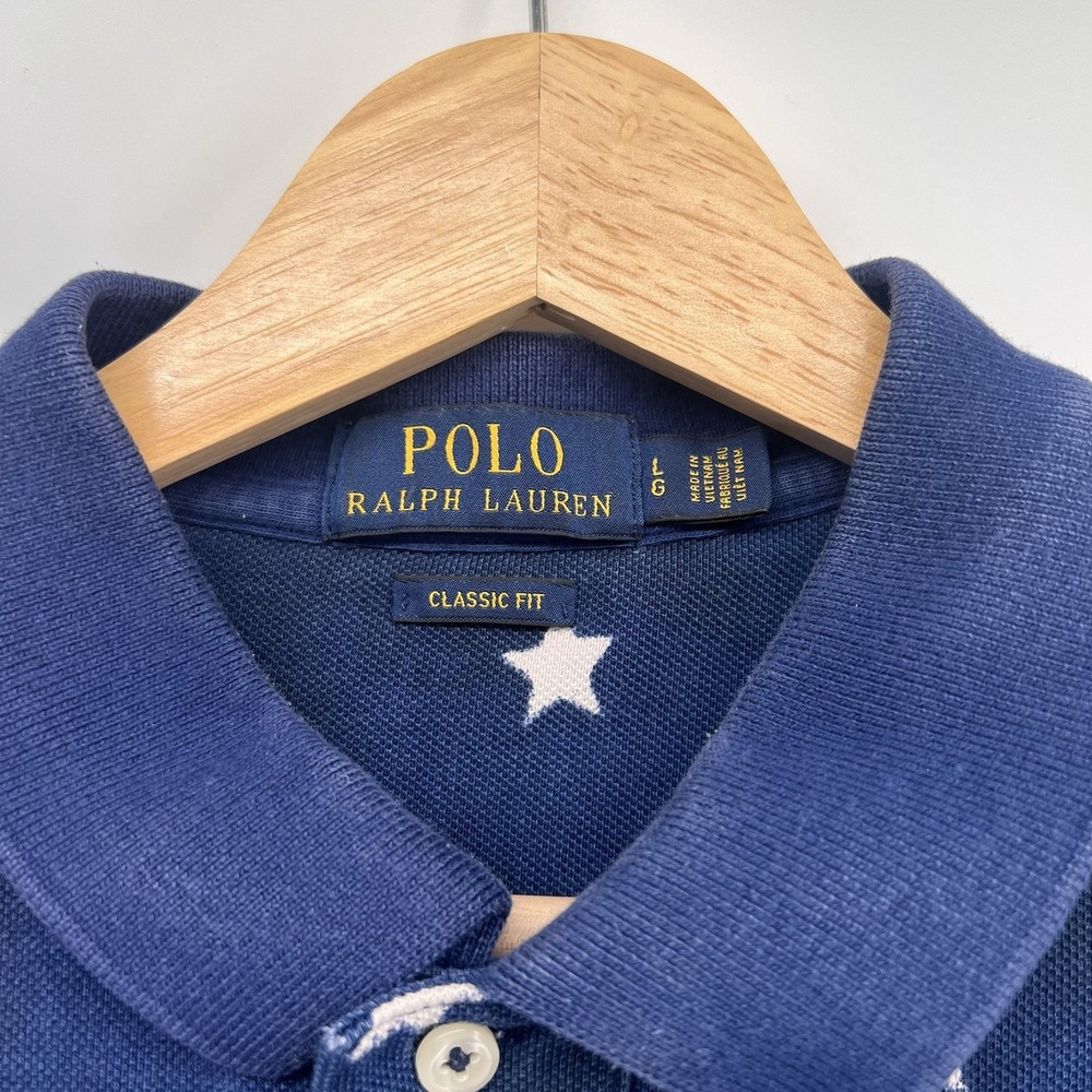 Polo Ralph Lauren Shirt Mens Large Red Blue White USA Americana Star Mesh Polo - Picture 4 of 7